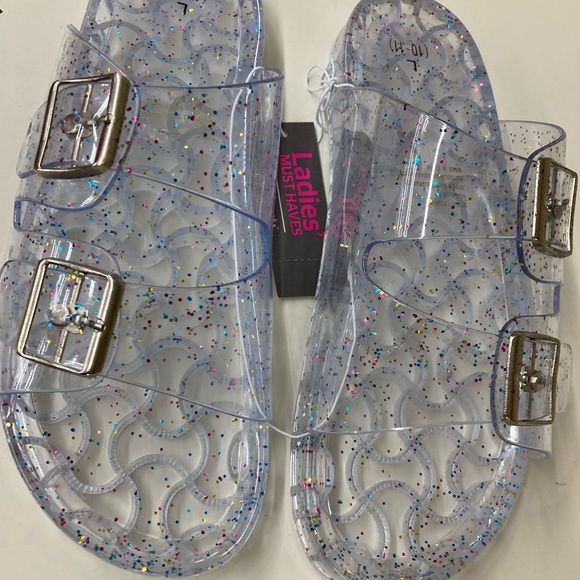 NWT Glitter Buckle Slide Glam Sandals - Picture 2 of 4